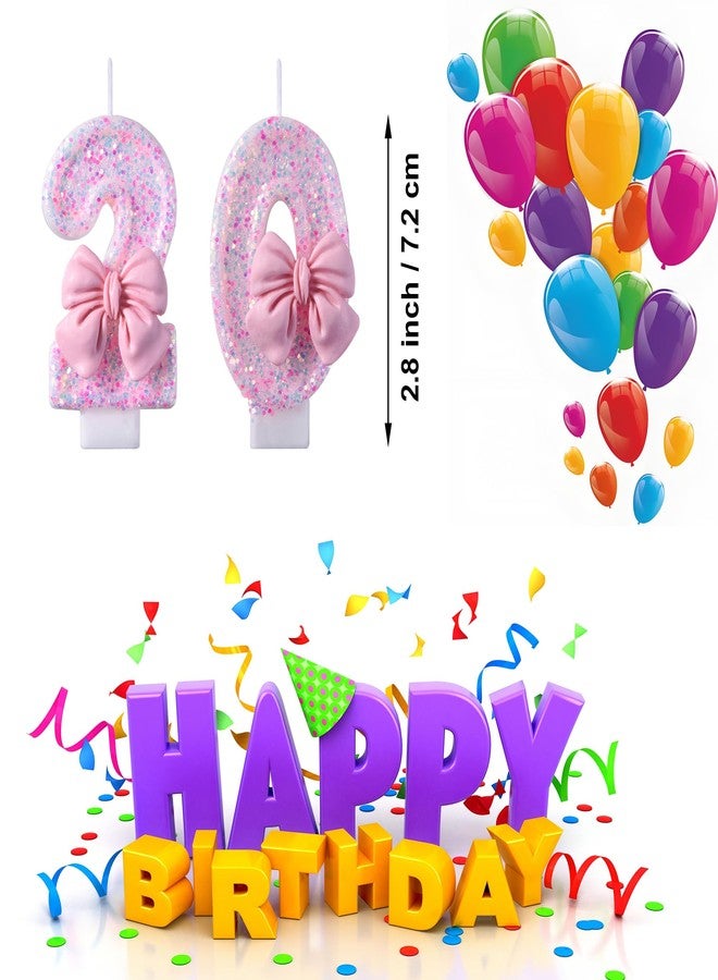VSHILI 20th Birthday Candles, Pink 20 Year Old Number Birthday Candles for Women, Happy Birthday Party Cake Topper Decoration Gifts for 20th Wedding Anniversary Celebration - Image 2